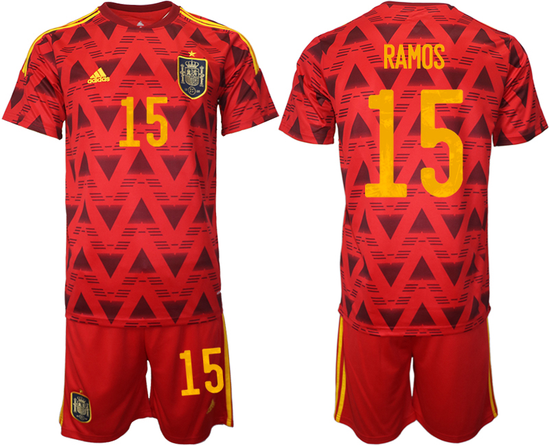 Men's Spain #15 Ramos Red Home Soccer Jersey Suit